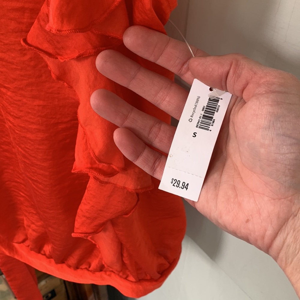 NWT Old Navy Red Silky Ruffle Side-Tie Tank Blouse Blouson Spaghetti Strap Top - Picture 3 of 8
